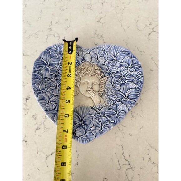 Vtg Blue HEART SHAPED Trinket Plate Dish  MADE ITALY Valentines Cottagecore - Picture 2 of 5